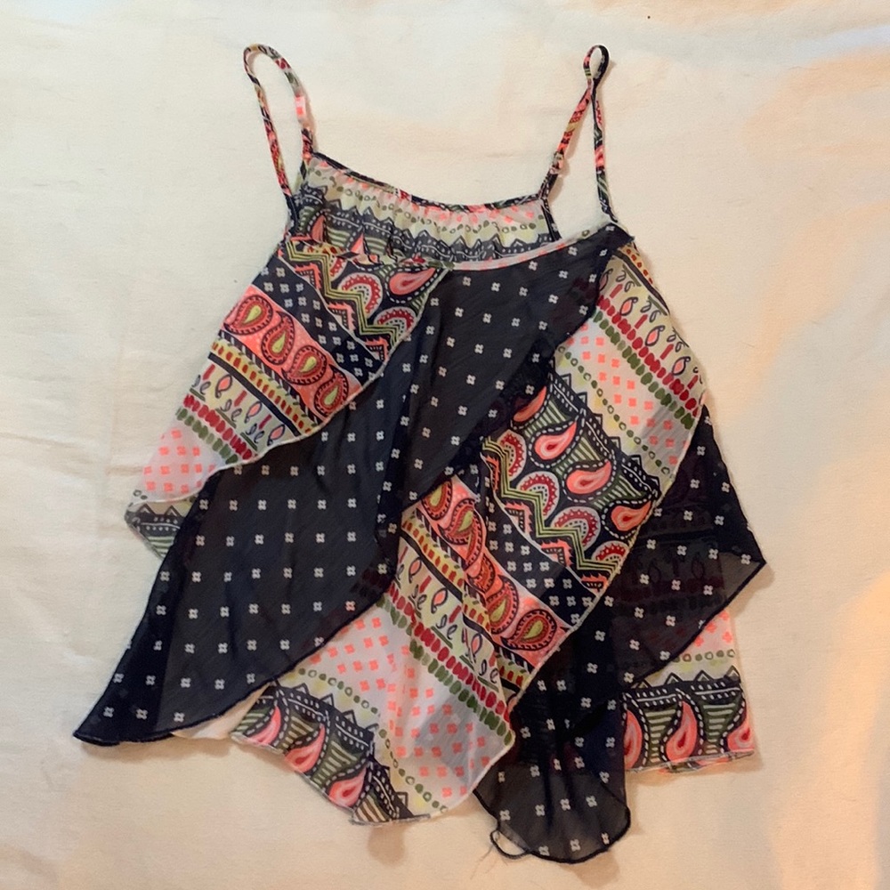 Multi color sheer ruffled top